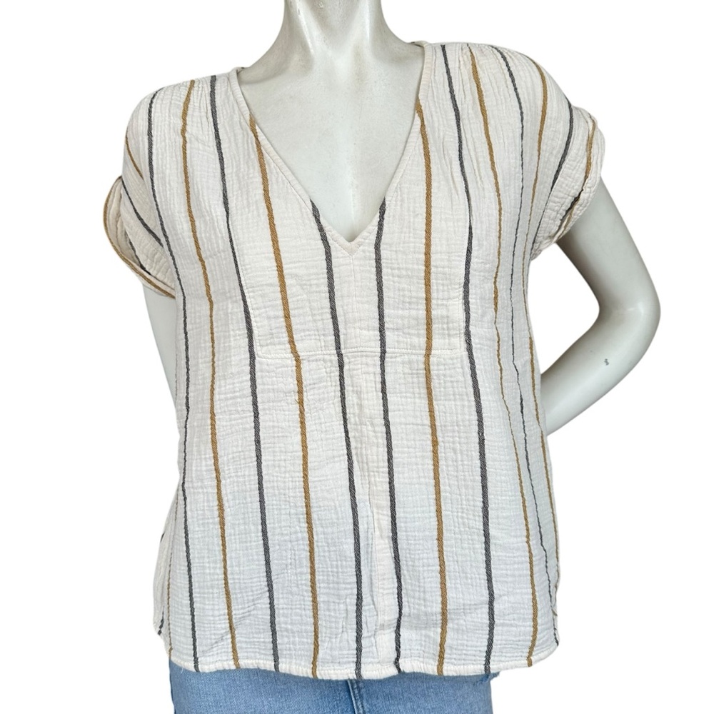 Madewell Lightspun Gauze Cotton Cream Striped Popover Blouse Size XS